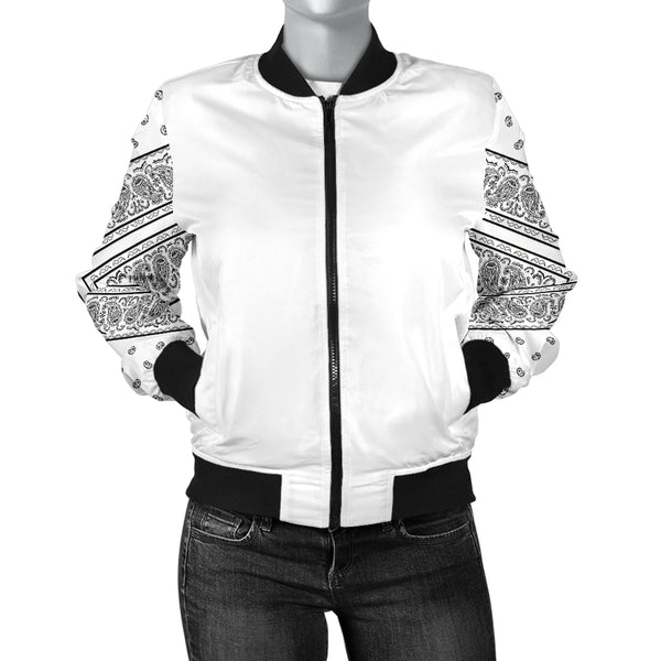 Women's White Bandana Sleeved Bomber Jacket