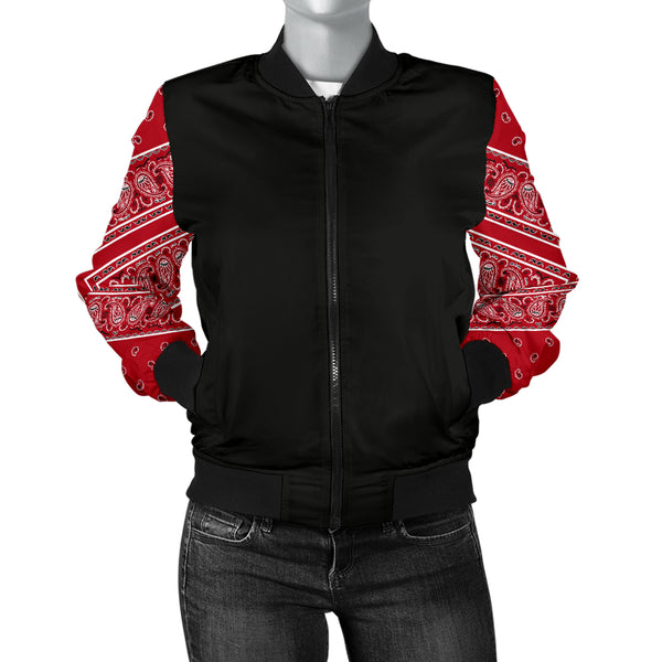 Women's Classic Red Bandana Sleeved Bomber Jacket