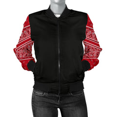 Women's Classic Red Bandana Sleeved Bomber Jacket