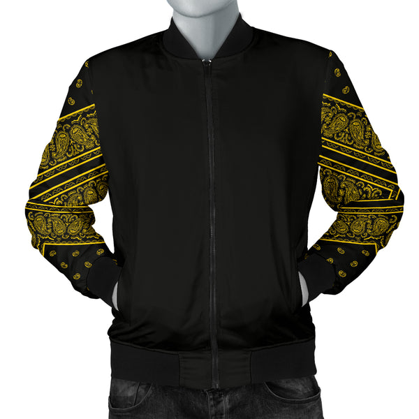 Men's Black Gold Bandana Sleeved Bomber Jacket
