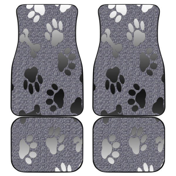 Silver bones and paws cute Car Floor Mat