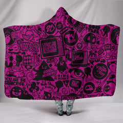 Pink and Black Icons World Women’s Hooded Blanket