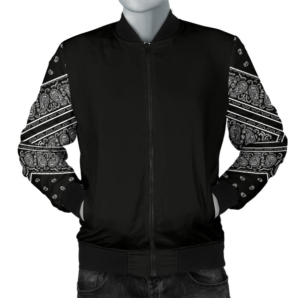 Men's Black Bandana Sleeved Bomber Jacket