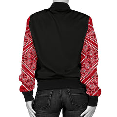 Women's Classic Red Bandana Sleeved Bomber Jacket