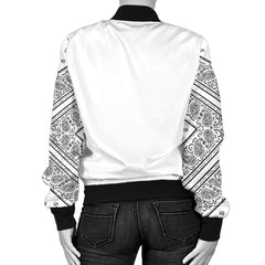 Women's White Bandana Sleeved Bomber Jacket
