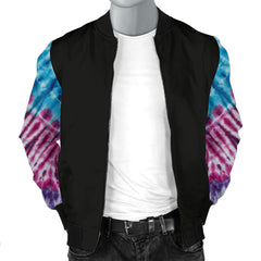 Men's Blue Tie Dye Bandana Sleeved Bomber Jacket