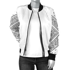 Women's White Bandana Sleeved Bomber Jacket