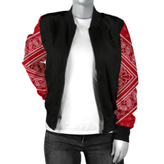Women's Classic Red Bandana Sleeved Bomber Jacket