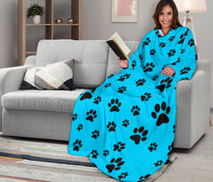 Paw Prints Adult Sleeve Blanket- Turquoise