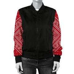 Women's Classic Red Bandana Sleeved Bomber Jacket