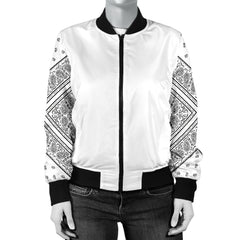 Women's White Bandana Sleeved Bomber Jacket