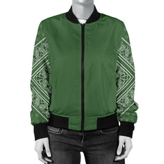 Women's Classic Green on Green Bandana Sleeved Bomber Jacket