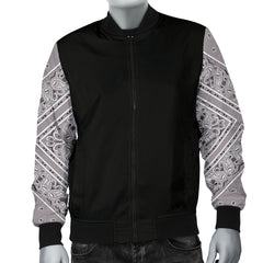 Men's Classic Gray Bandana Sleeved Bomber Jacket