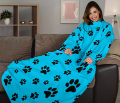 Paw Prints Adult Sleeve Blanket- Turquoise