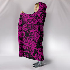 Pink and Black Icons World Women’s Hooded Blanket