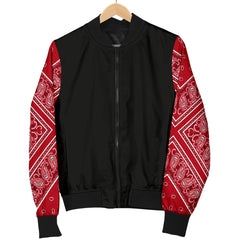 Women's Classic Red Bandana Sleeved Bomber Jacket