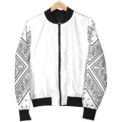 Women's White Bandana Sleeved Bomber Jacket