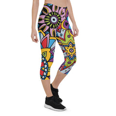 Colorful Ethnic Design Capri Leggings