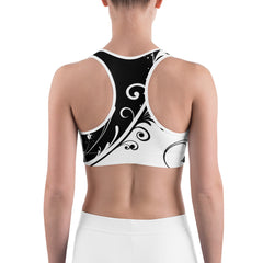 Black and white floral Women’s All-Over-Print Sport Bra