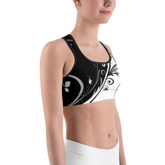 Black and white floral Women’s All-Over-Print Sport Bra