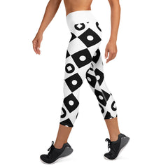 Black and White Geometric  Yoga Capri Leggings