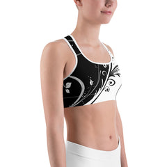 Black and white floral Women’s All-Over-Print Sport Bra