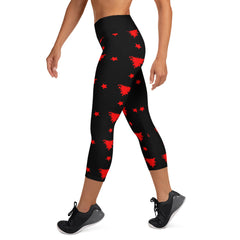 Red Stars Yoga Capri Leggings